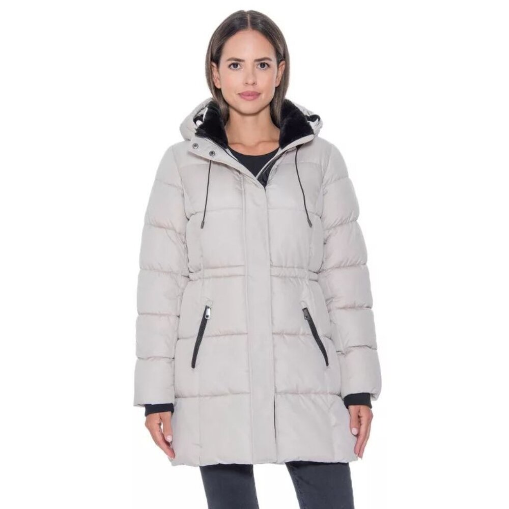 Women's 3/4 Puffer Coat with Cozy Faux Fur - S.E.B. By Sebby